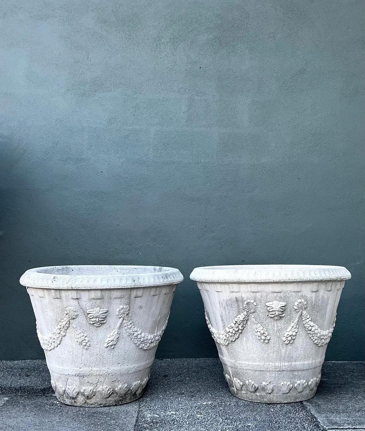 Vintage Monumental Cast Concrete Planters - Side view