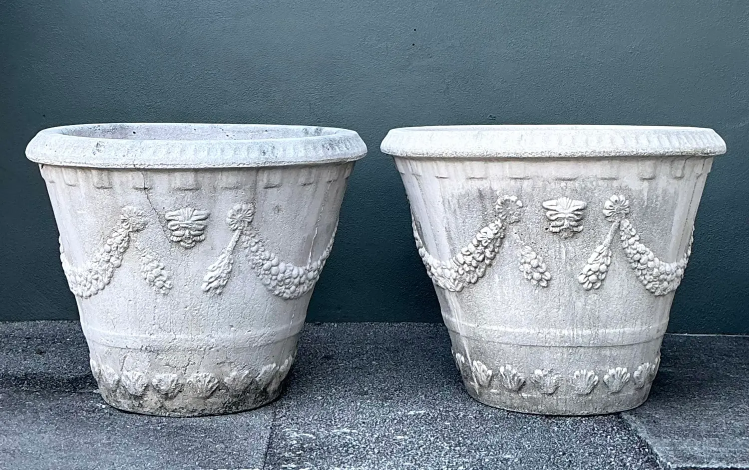 Vintage Monumental Cast Concrete Planters - Top view