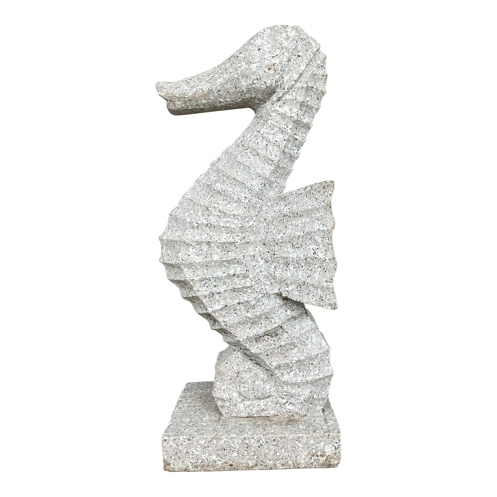 Vintage Monumental Coastal Carved Stone Sea Horse Sculpture