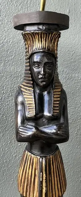 Vintage Monumental Ebonized Pharaoh Table Lamps - A Pair - Top view