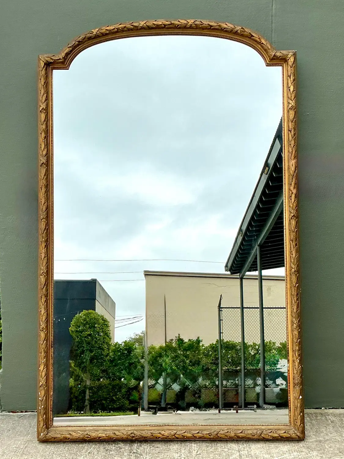 Vintage Monumental French Gilt Plaster Floor Mirror - Detail view