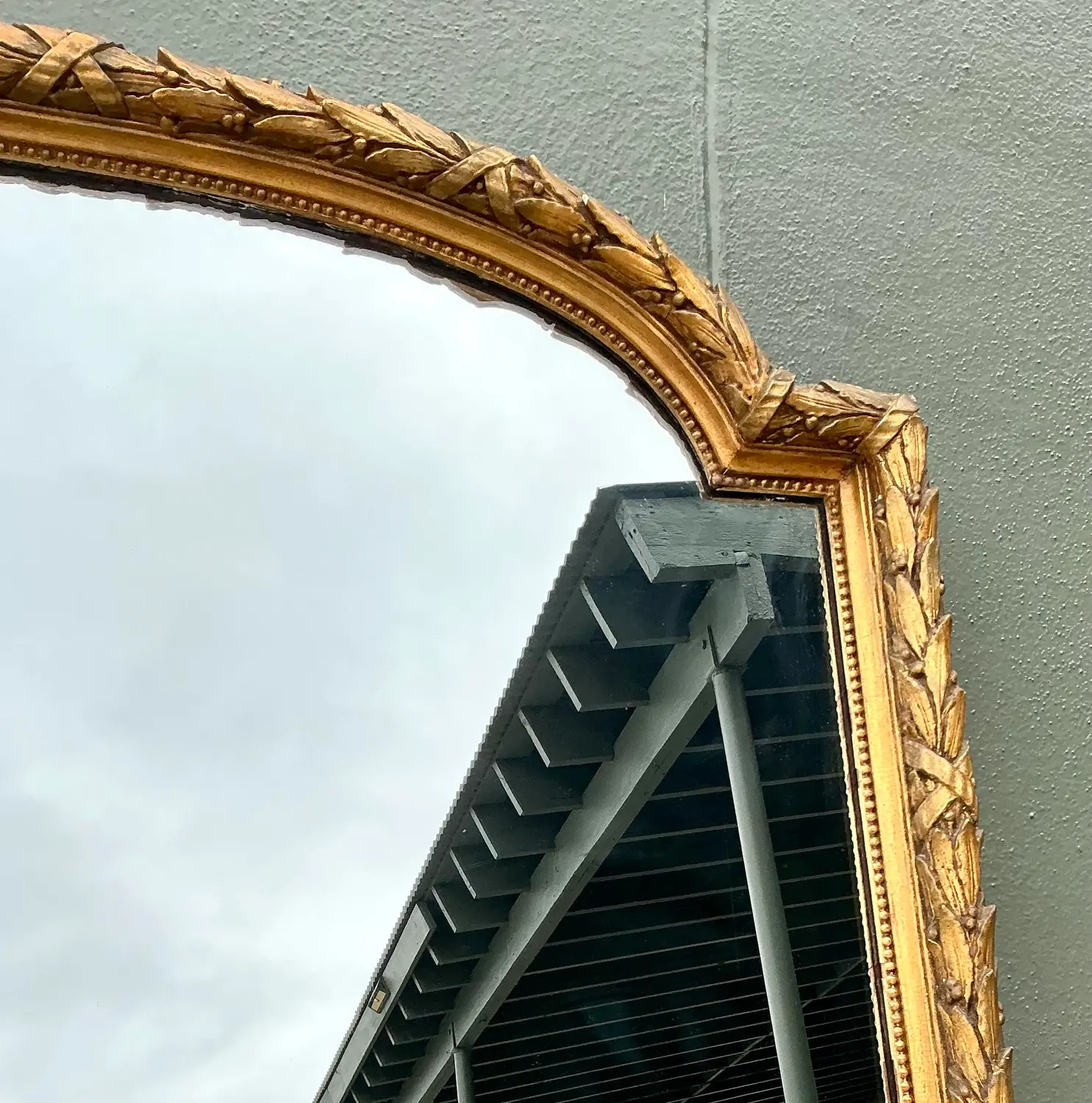 Vintage Monumental French Gilt Plaster Floor Mirror - Top view
