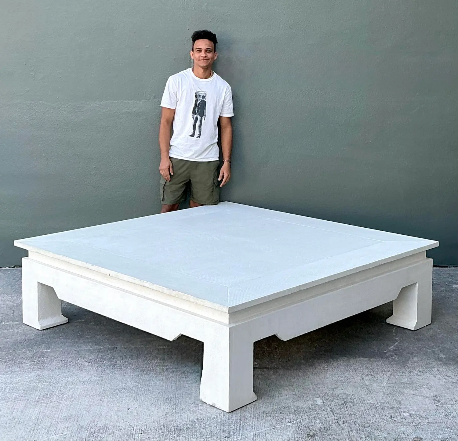 Vintage Monumental Grasscloth Coffee Table - Detail view