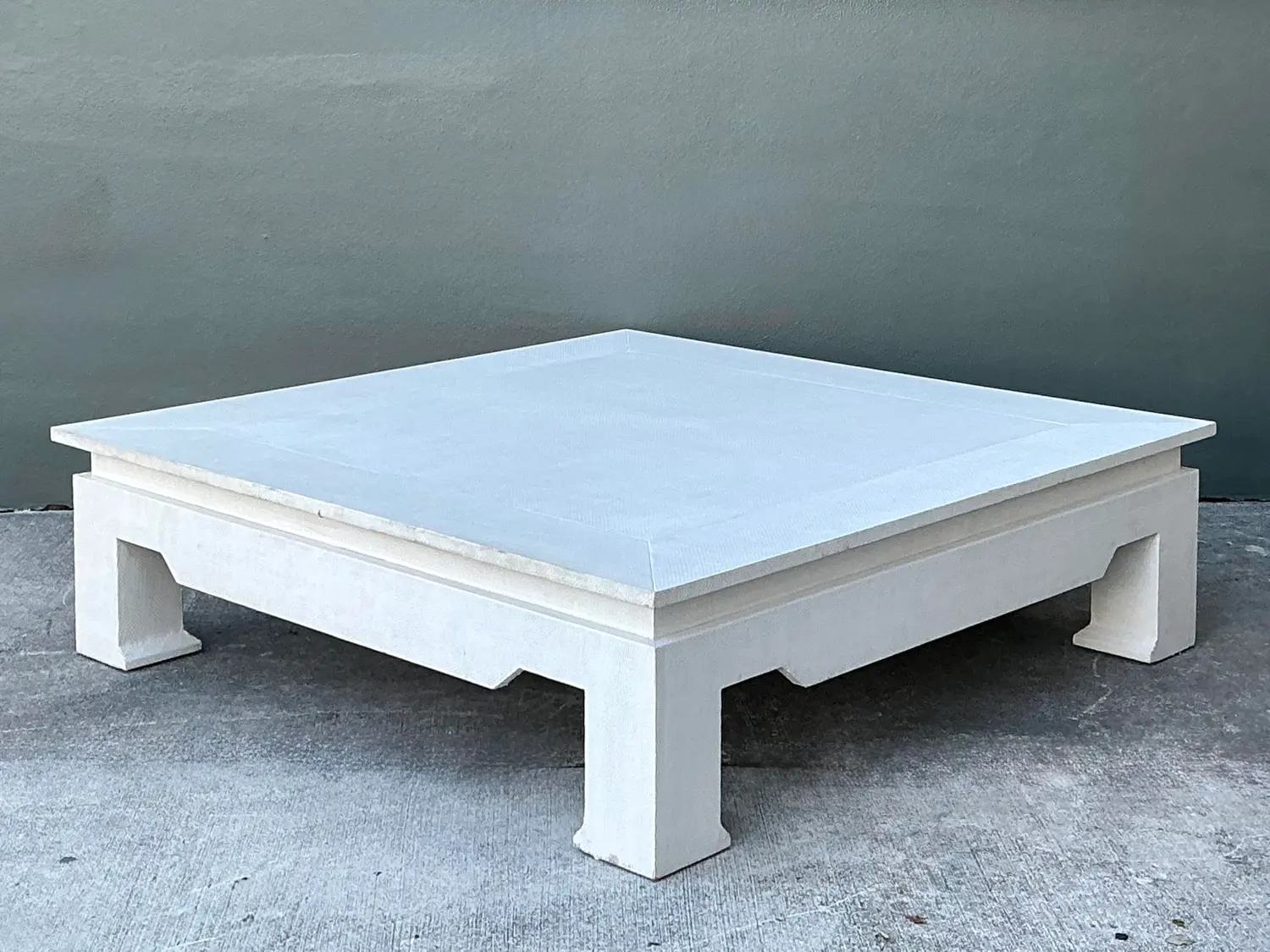 Vintage Monumental Grasscloth Coffee Table - Top view