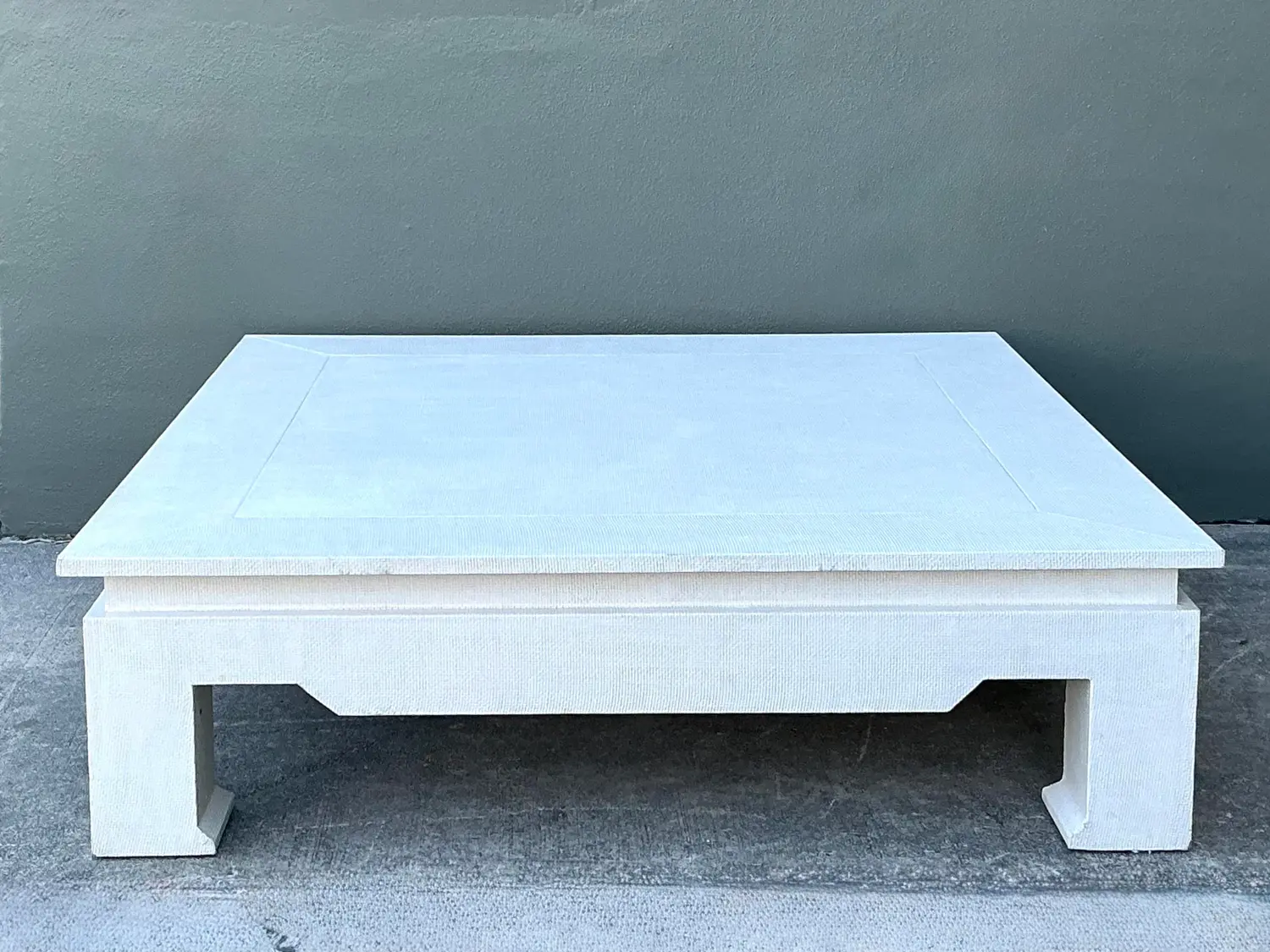 Vintage Monumental Grasscloth Coffee Table - Side view