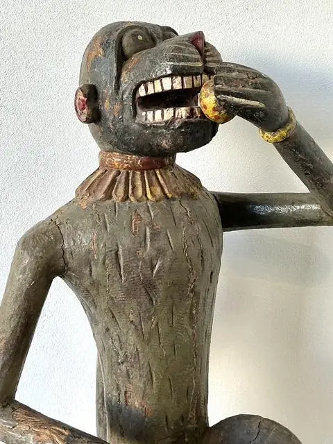 Vintage Monumental Hand Carved Monkey - Side view