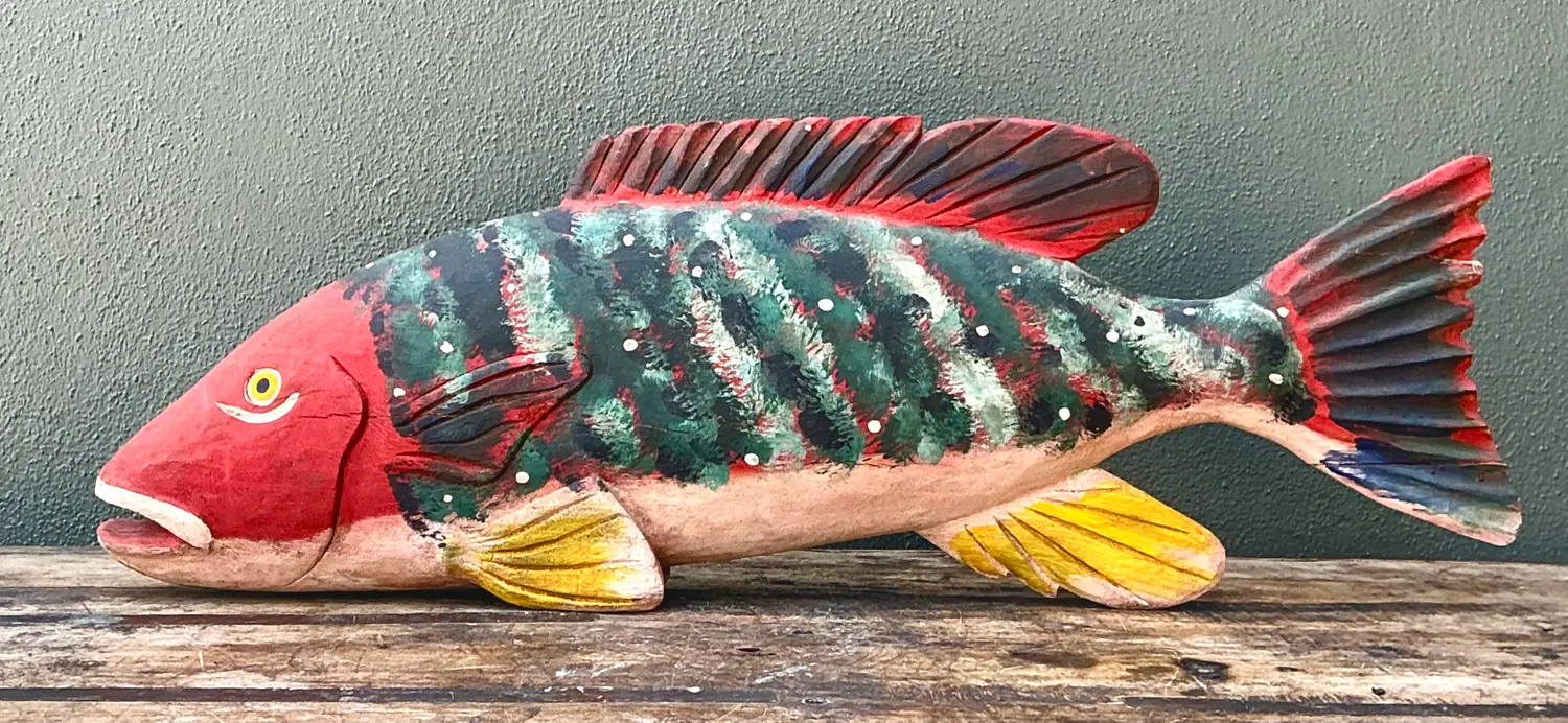 Vintage Monumental Hand Painted Fish - Detail view