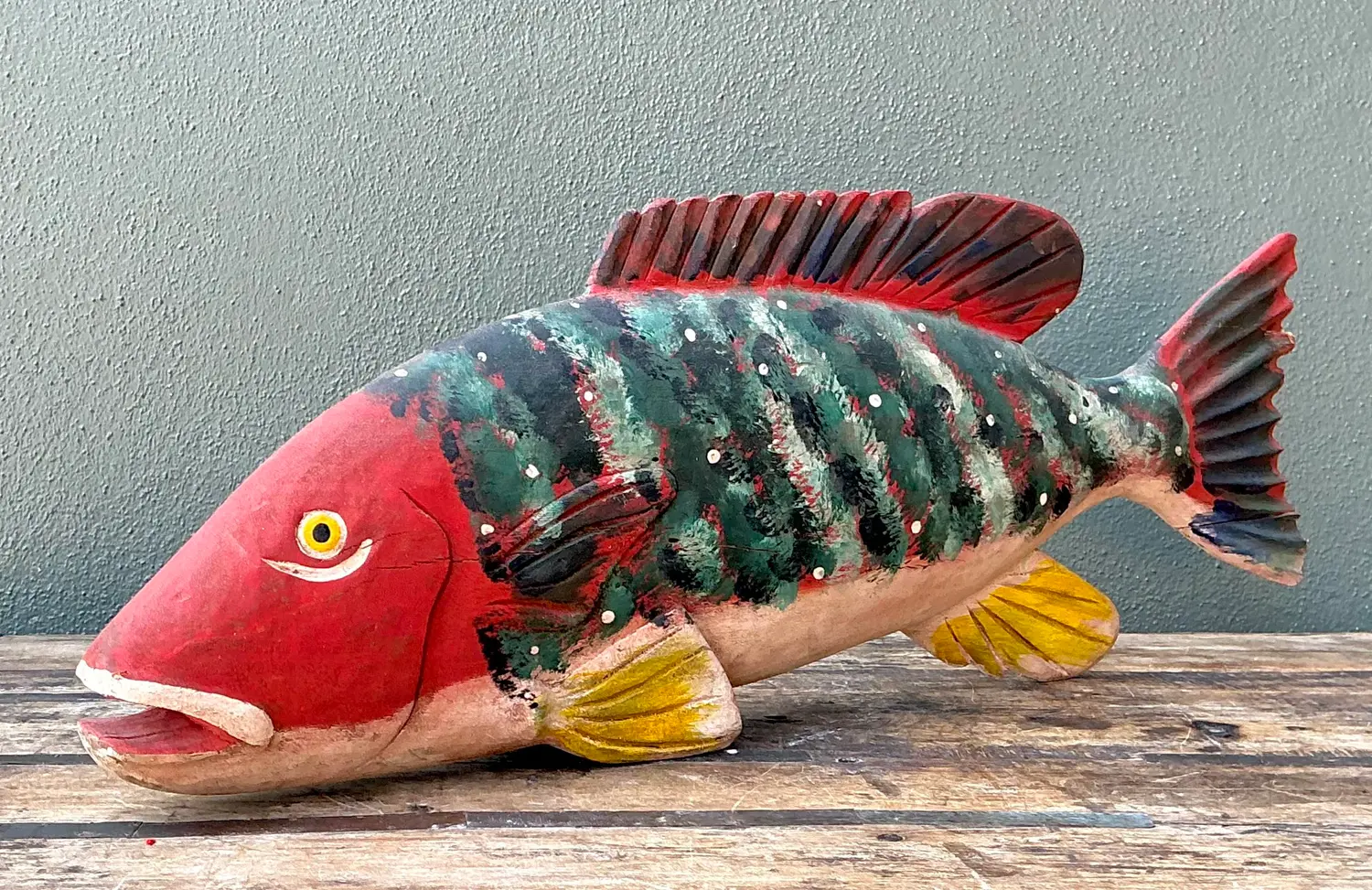 Vintage Monumental Hand Painted Fish - Side view