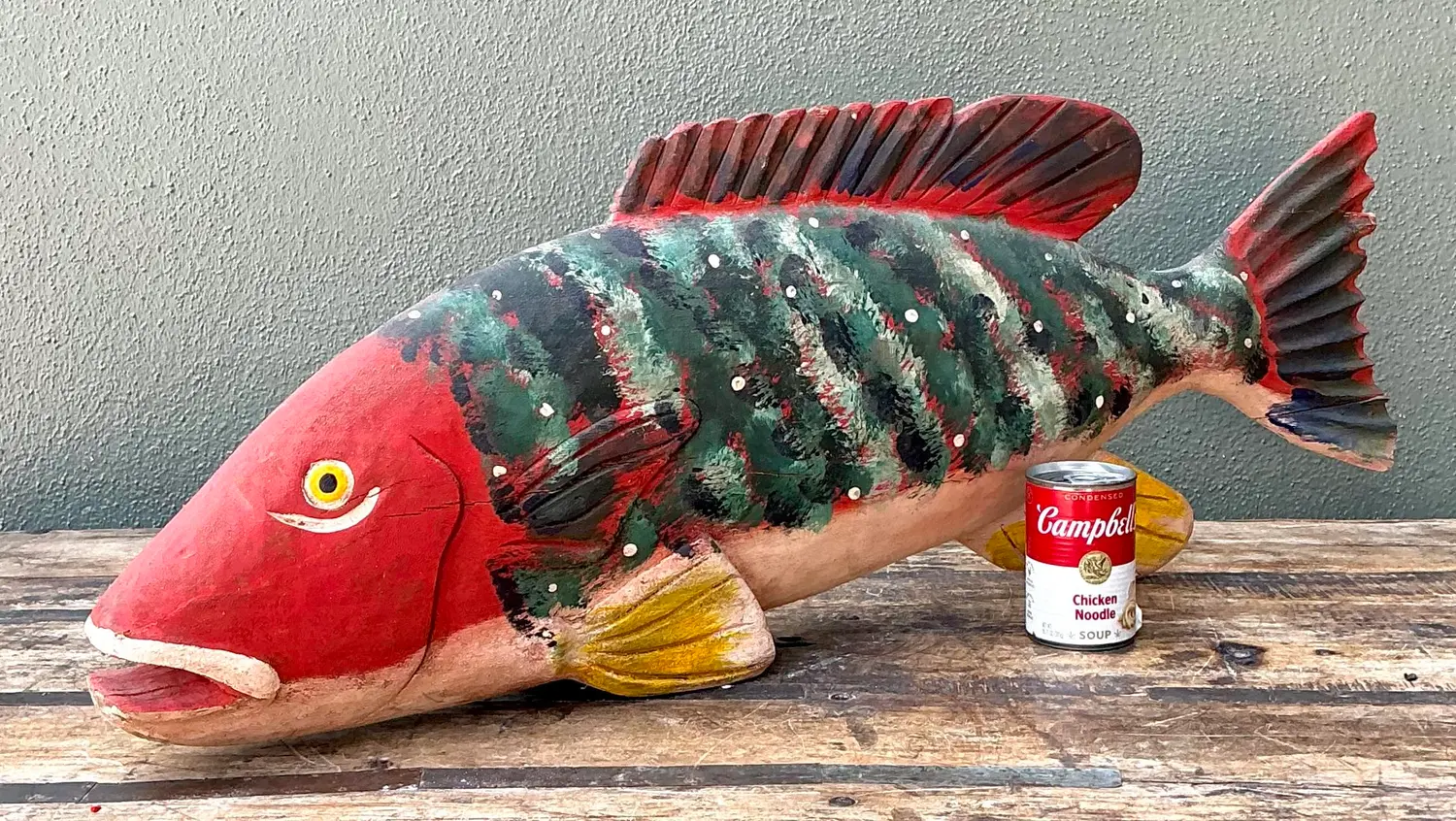 Vintage Monumental Hand Painted Fish - Top view
