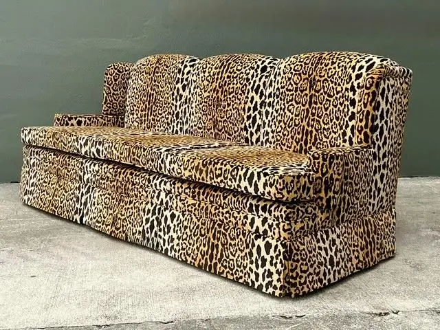 Vintage Monumental Leopard Velvet Sofa - Back view