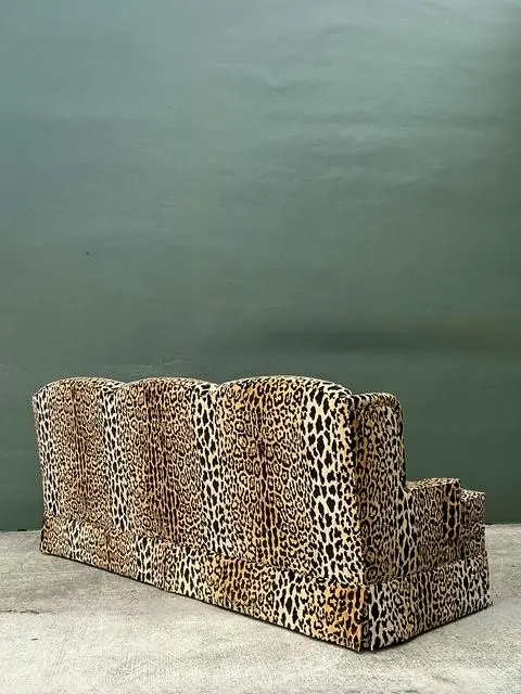 Vintage Monumental Leopard Velvet Sofa - Side view