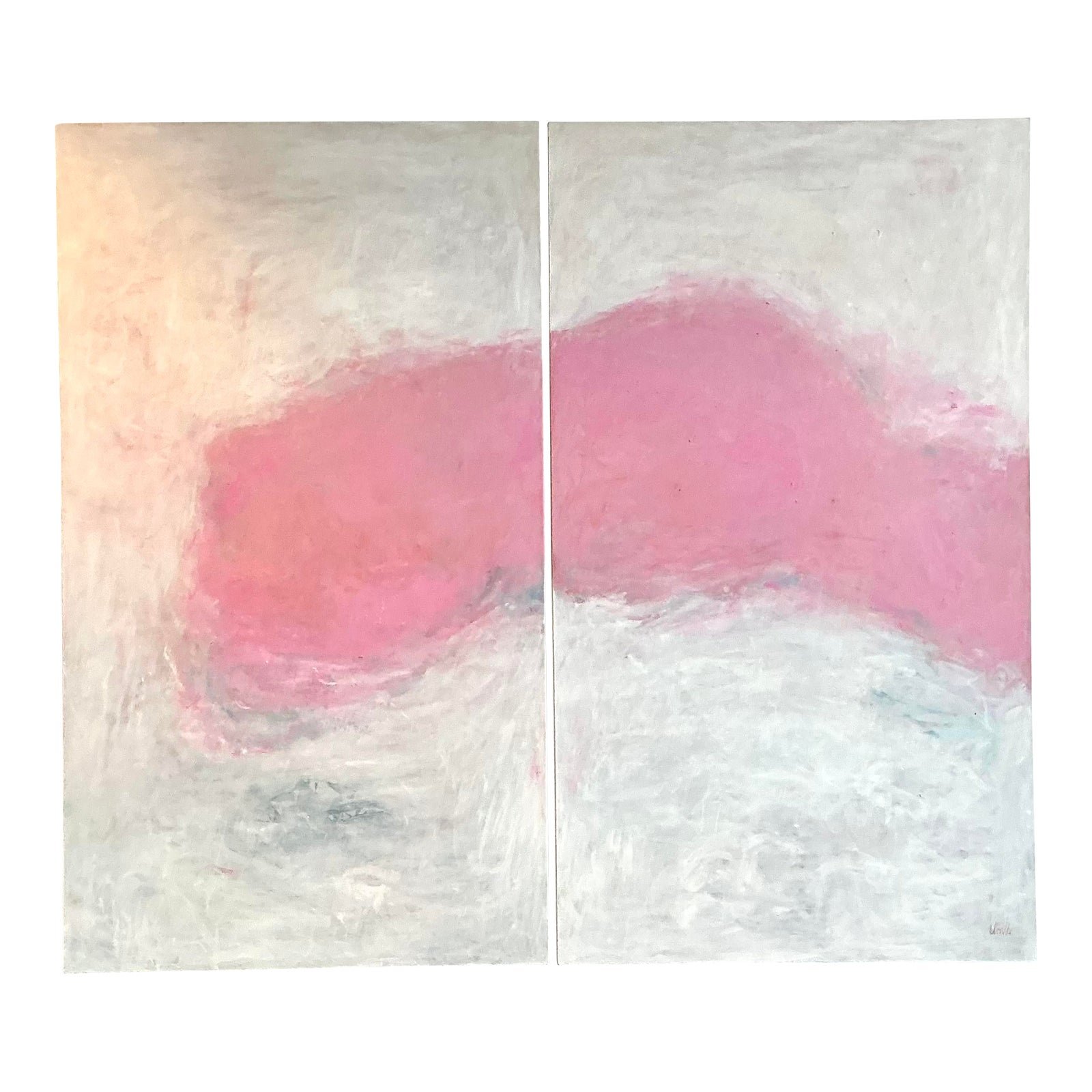 Vintage Monumental Original Abstract Diptych Oil Painting on Canvas - Set of 2