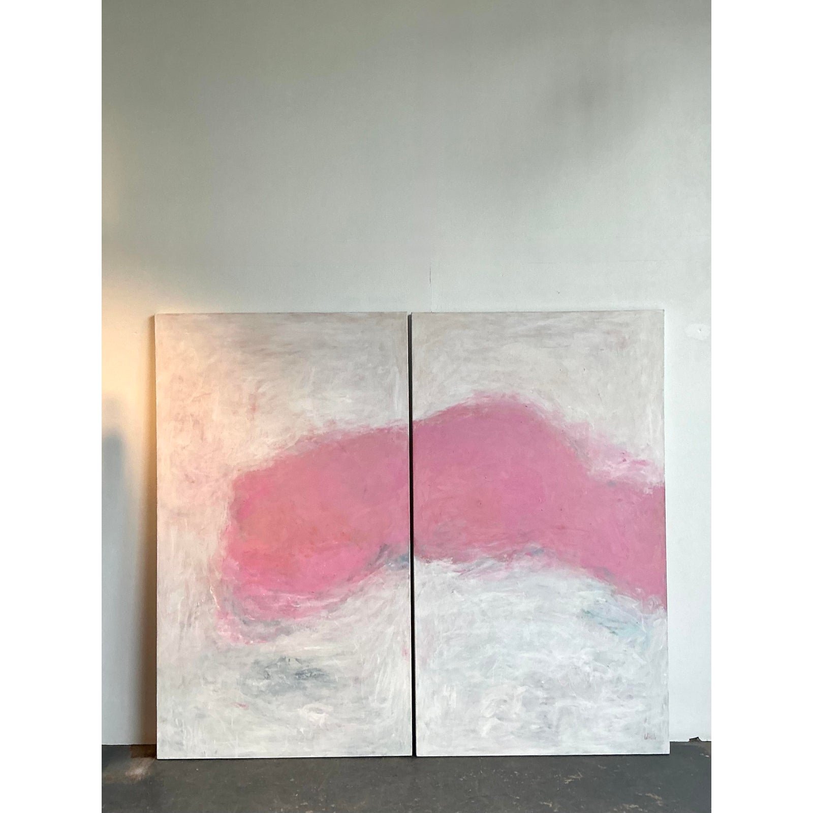Vintage Monumental Original Abstract Diptych Oil Painting on Canvas - Set of 2 - Side view