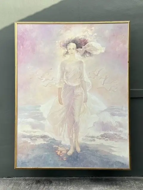 Vintage Monumental Original Abstract Figurative Oil Painting on Canvas - Top view