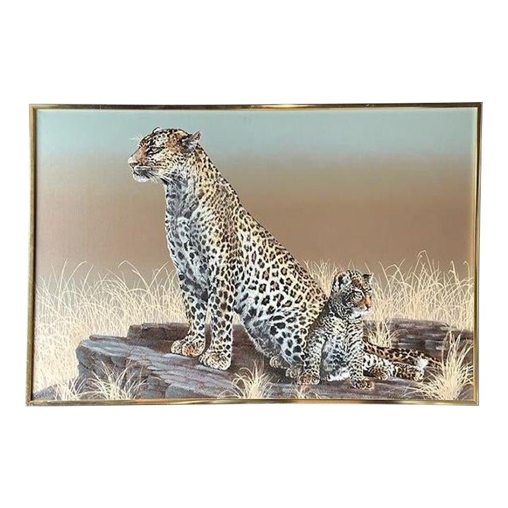 Vintage Monumental Original Oil Painting of Cheetahs