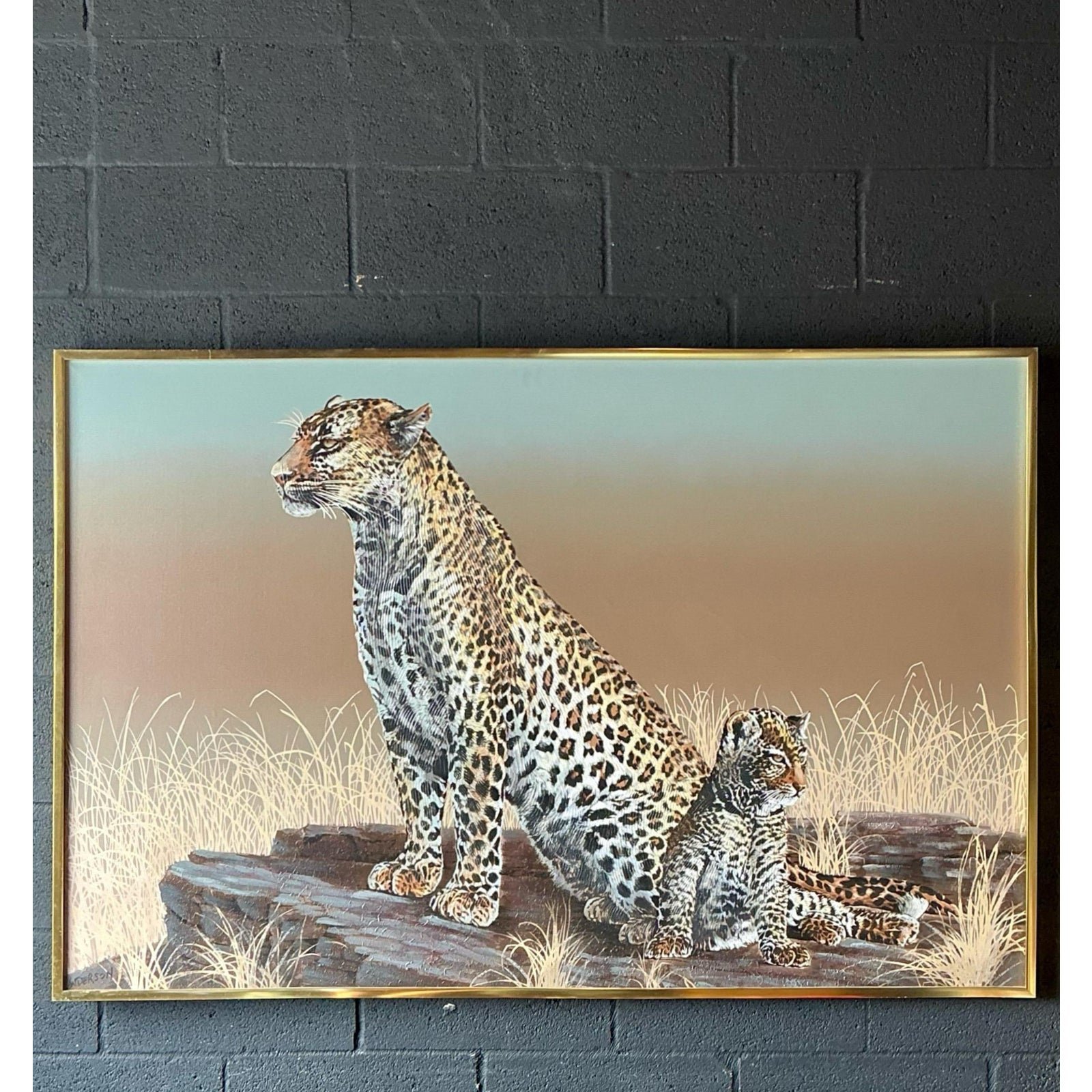 Vintage Monumental Original Oil Painting of Cheetahs - Top view