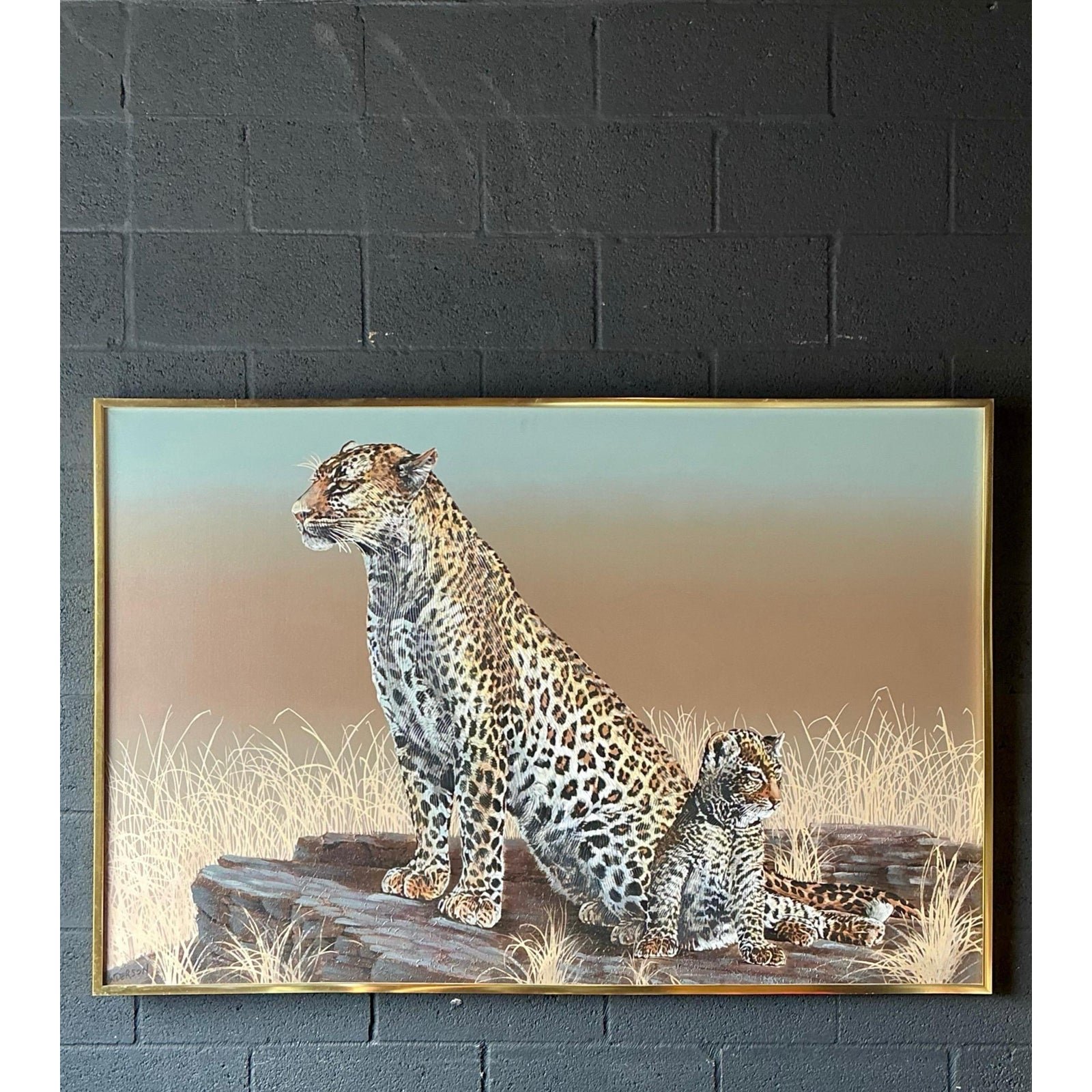 Vintage Monumental Original Oil Painting of Cheetahs - Side view