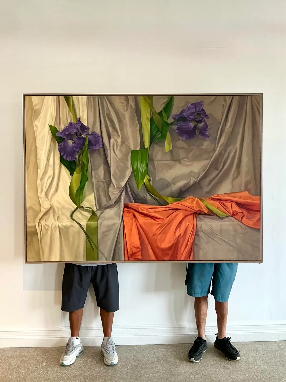 Vintage Monumental Original Oil Painting of Iris - Back view