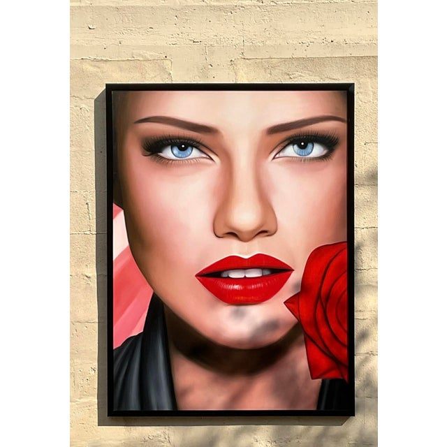 Vintage Monumental Original Oil Portrait on Canvas - Top view