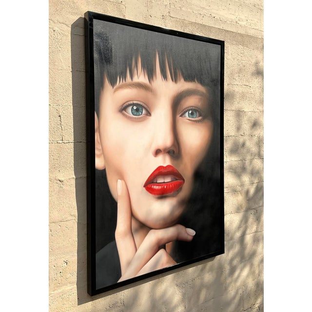 Vintage Monumental Original Oil Portrait on Canvas - Top view