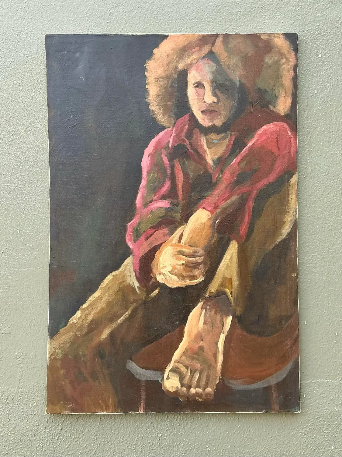 Vintage Monumental Original Portrait on Canvas - Detail view