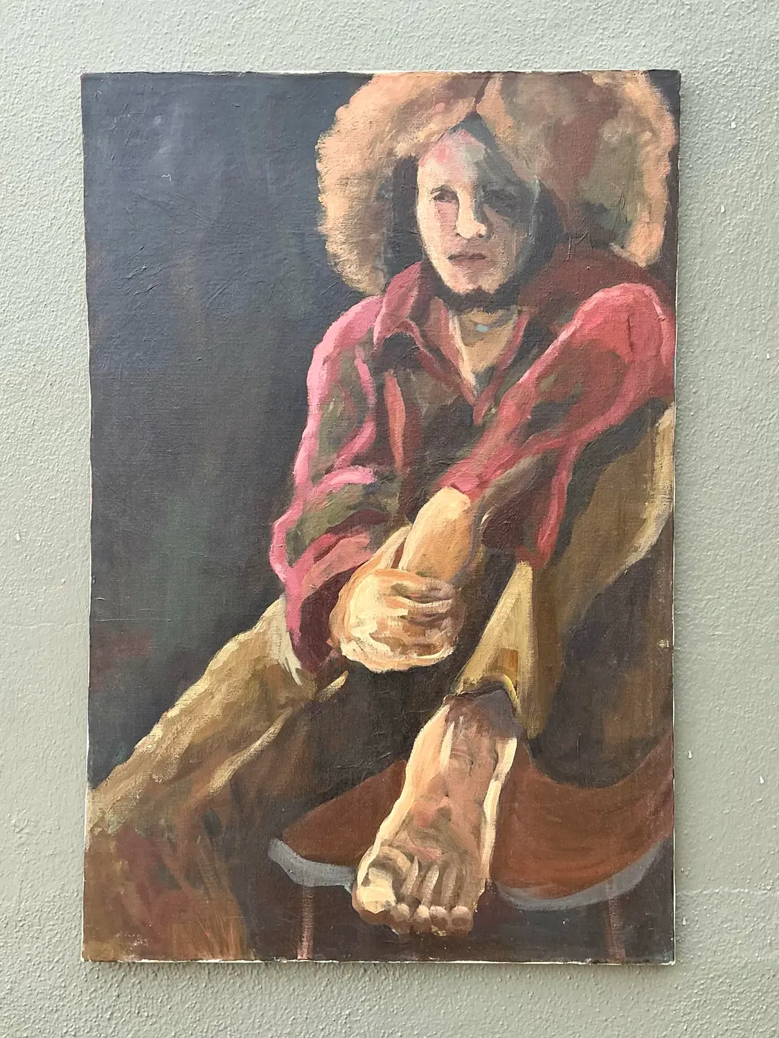 Vintage Monumental Original Portrait on Canvas - Back view