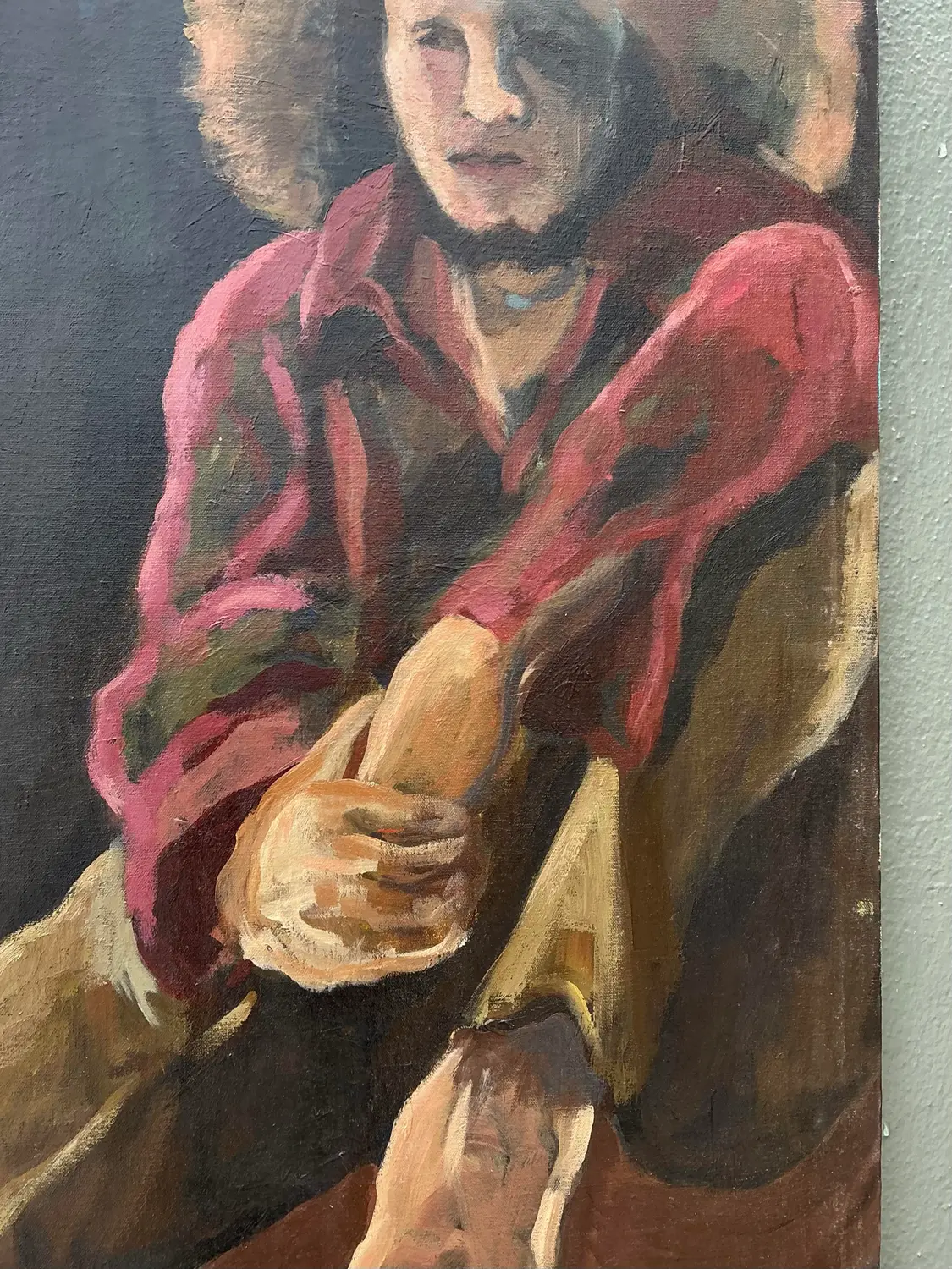 Vintage Monumental Original Portrait on Canvas - Top view
