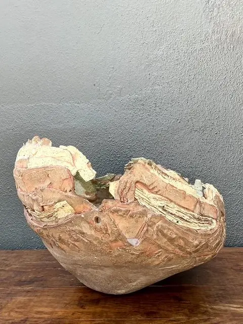Vintage Monumental Original Slab Built Studio Pottery Bowl - Back view