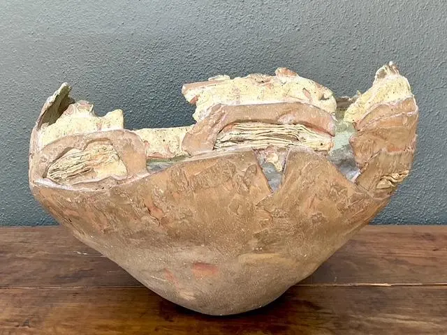 Vintage Monumental Original Slab Built Studio Pottery Bowl - Side view