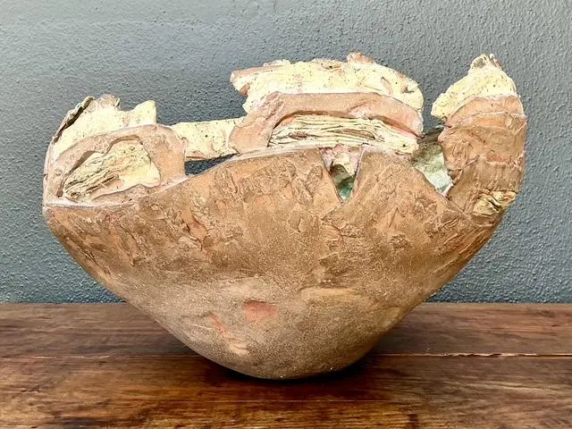 Vintage Monumental Original Slab Built Studio Pottery Bowl - Top view