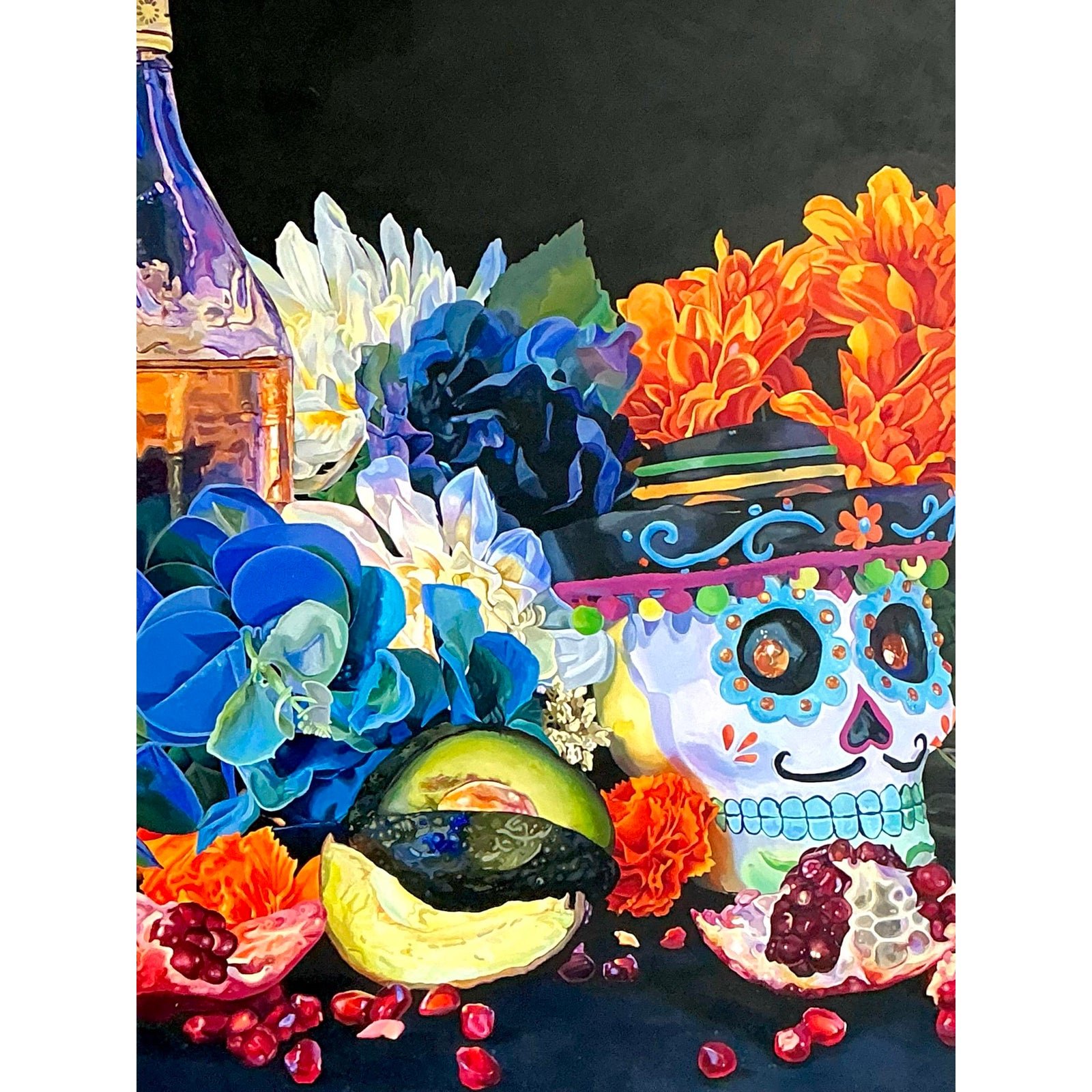 Vintage Monumental Original Still Life Oil on Canvas - Back view