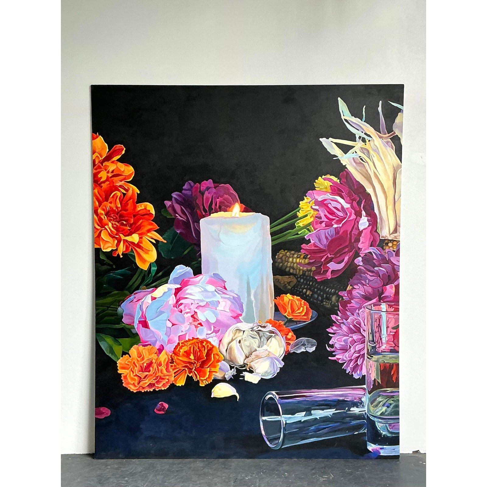 Vintage Monumental Original Still Life on Canvas Wrapped Board - Top view