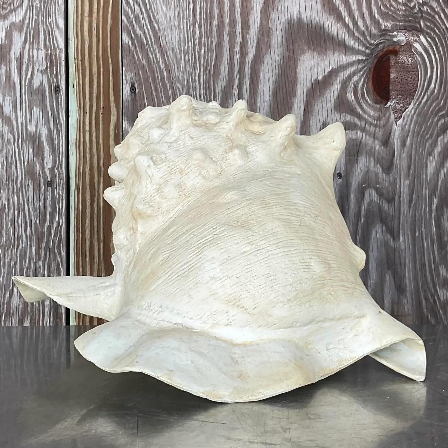 Vintage Monumental Plaster Over Resin Conch Shell - Detail view