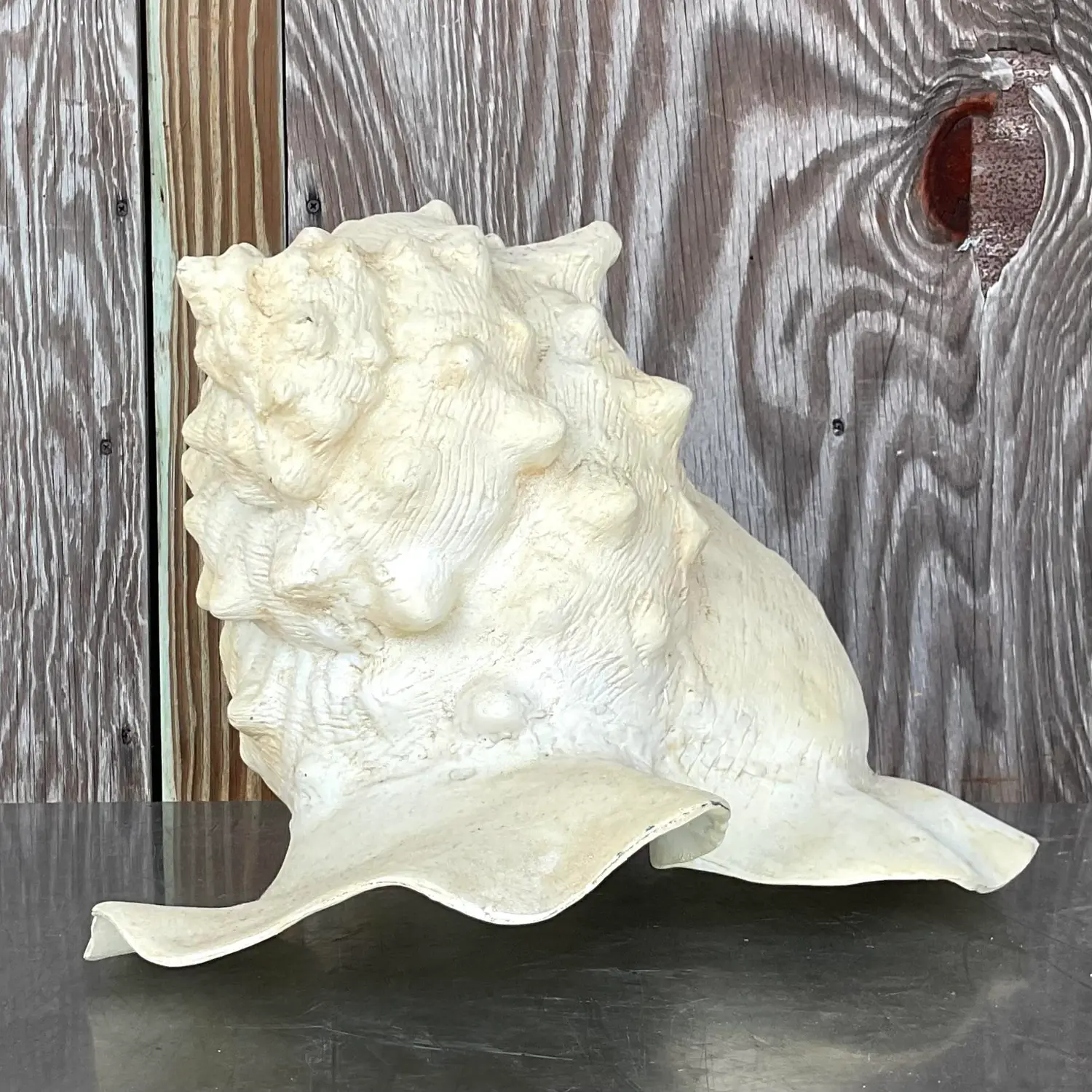 Vintage Monumental Plaster Over Resin Conch Shell - Side view