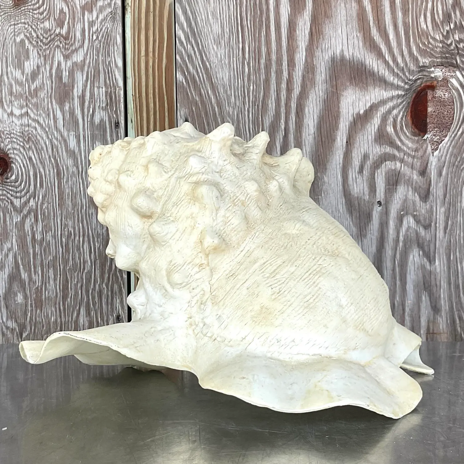 Vintage Monumental Plaster Over Resin Conch Shell - Back view