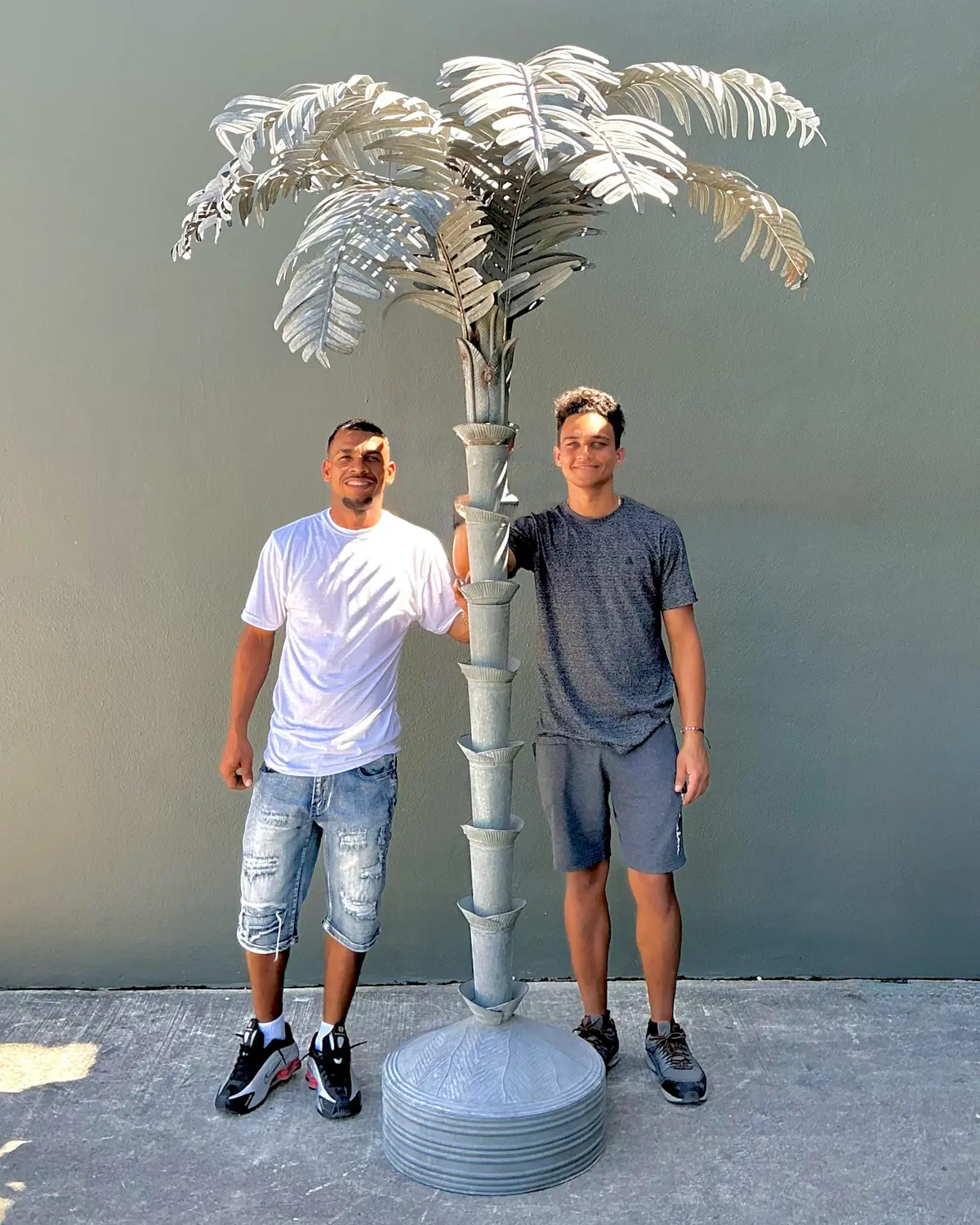 Vintage Monumental Punch Cut Galvanized. Steel Palm Tree - Detail view