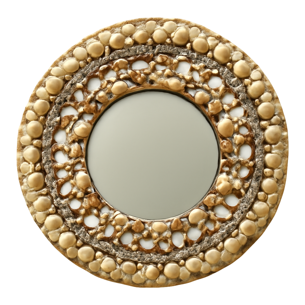 Vintage Monumental Shell Encrusted Round Mirror