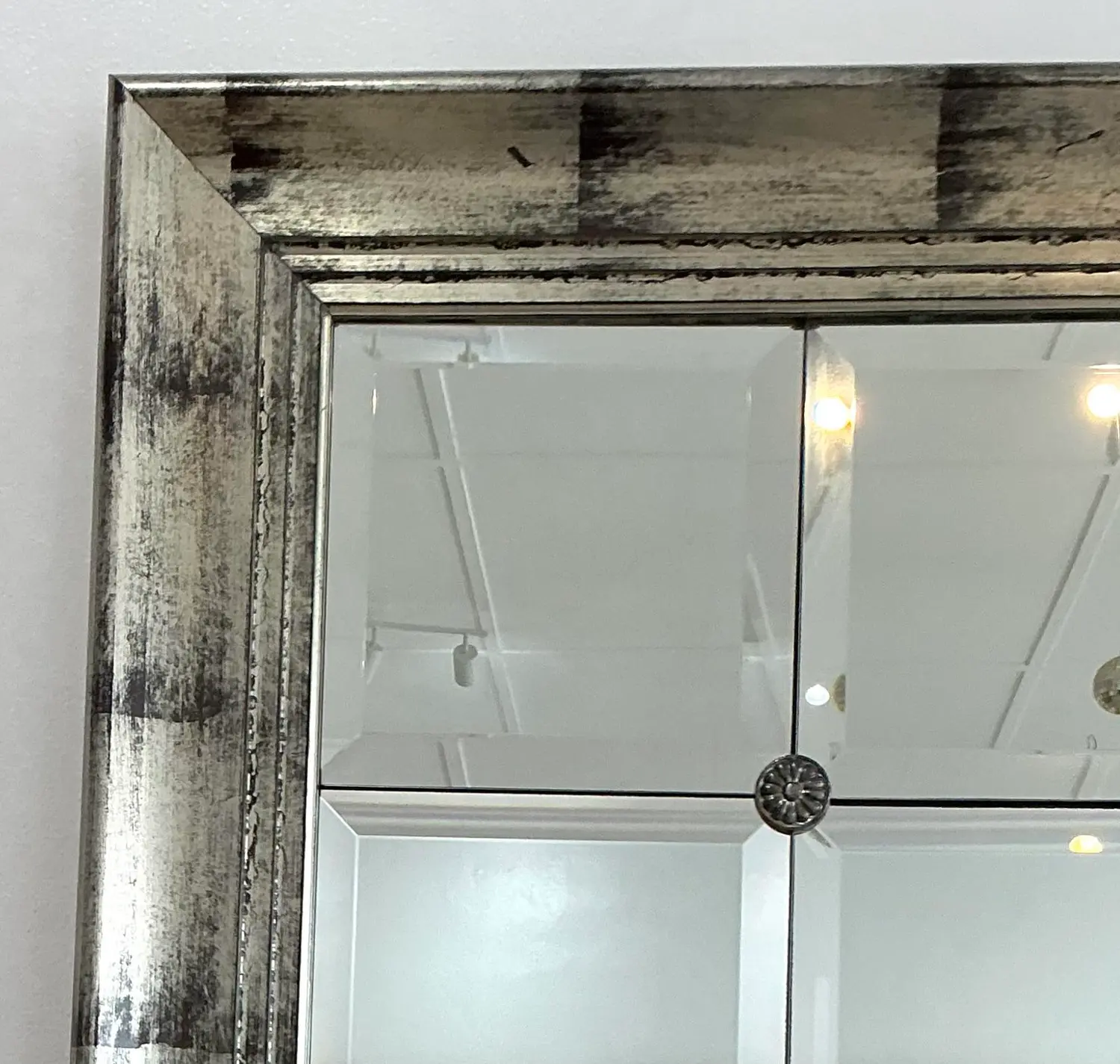 Vintage Monumental Sliver Leaf Floor Mirror - Detail view