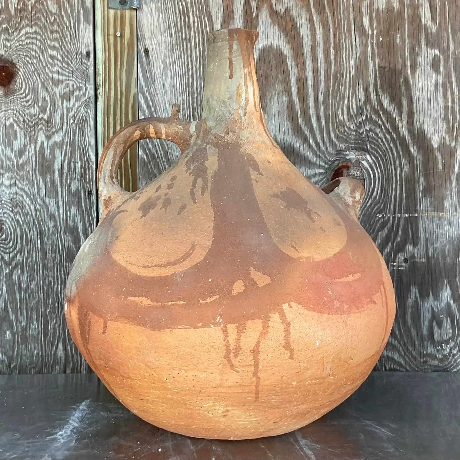 Vintage Monumental Terracotta Painted Urn - Top view