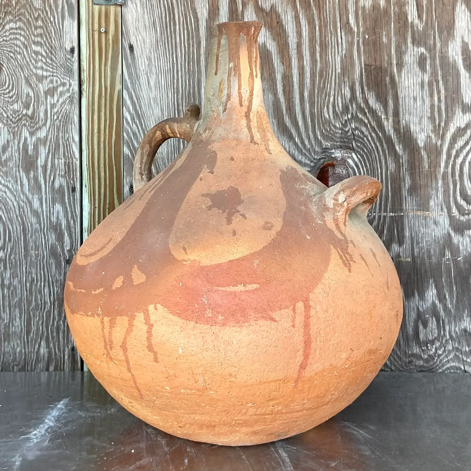 Vintage Monumental Terracotta Painted Urn - Side view