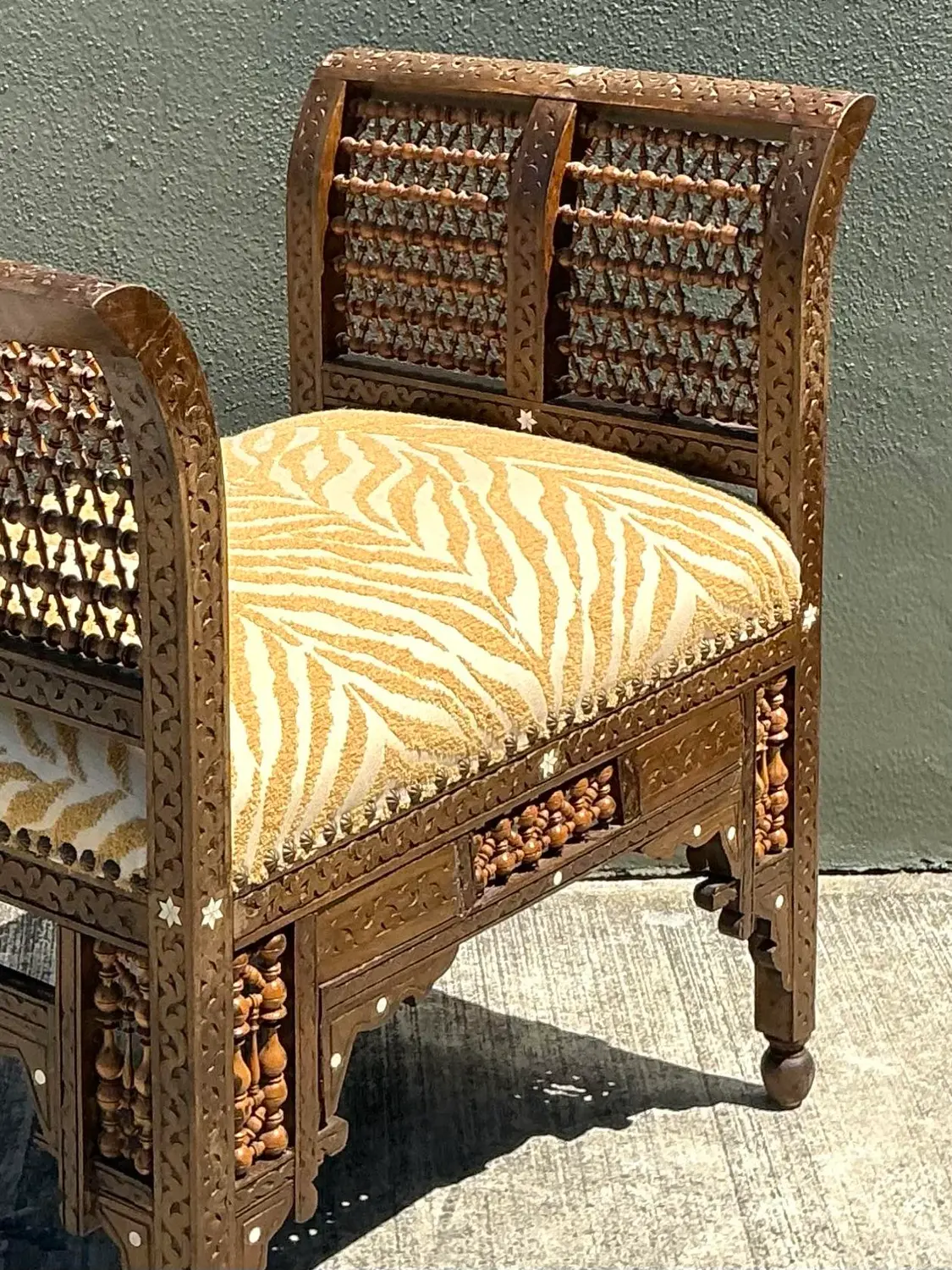 Vintage Moroccan Inlay Bench - Back view