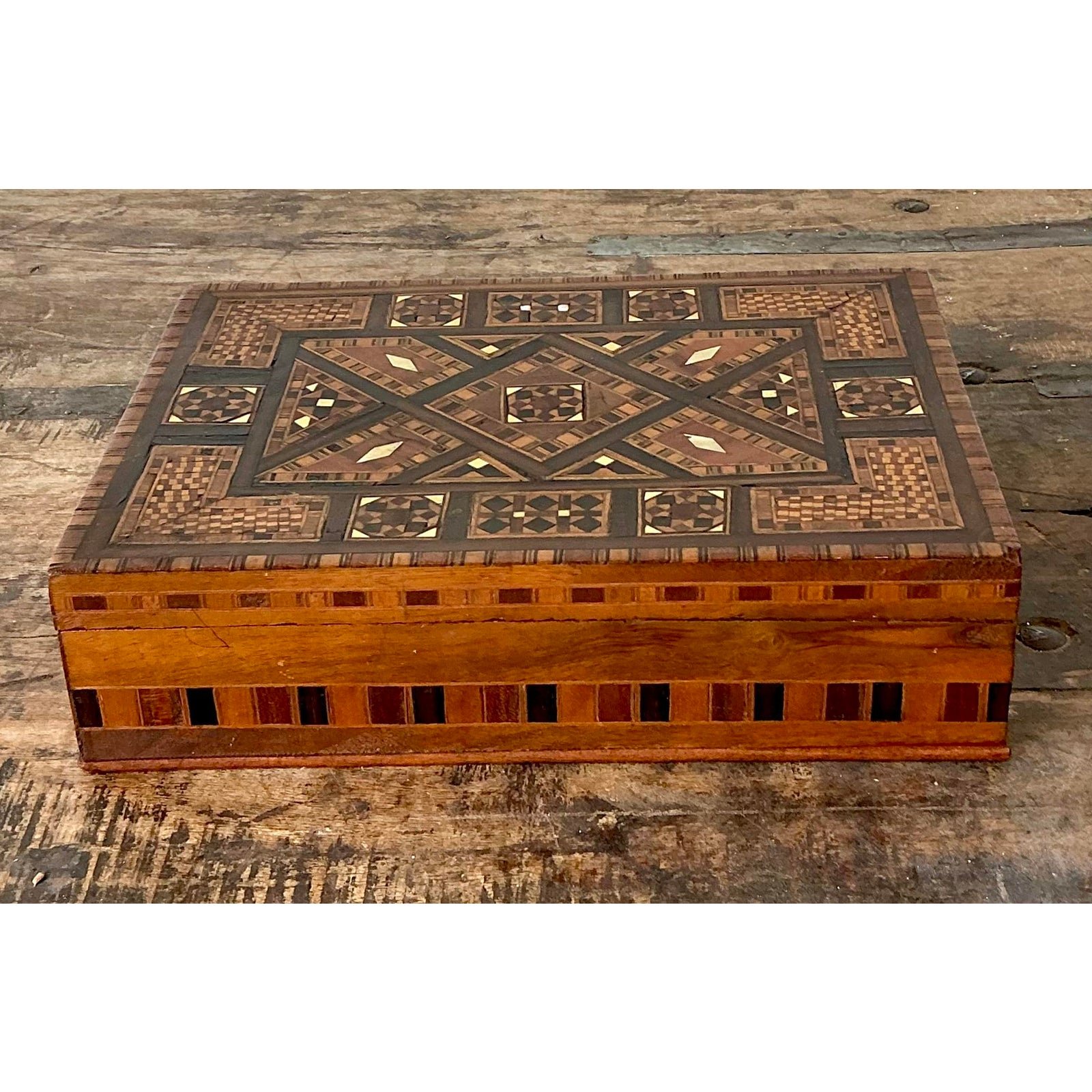 Vintage Moroccan Wood Inlay Box - Top view