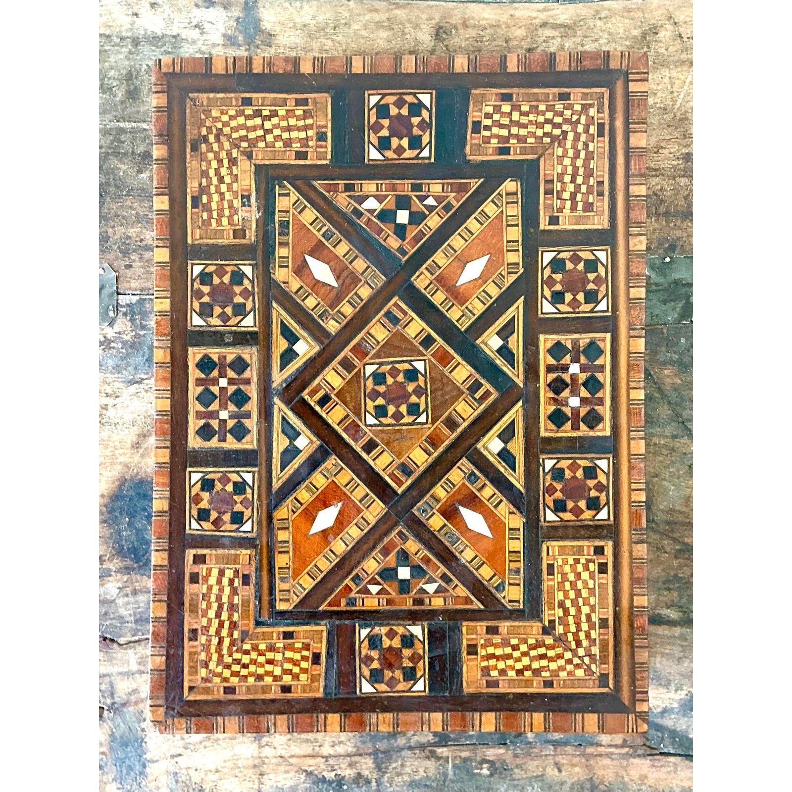 Vintage Moroccan Wood Inlay Box - Back view