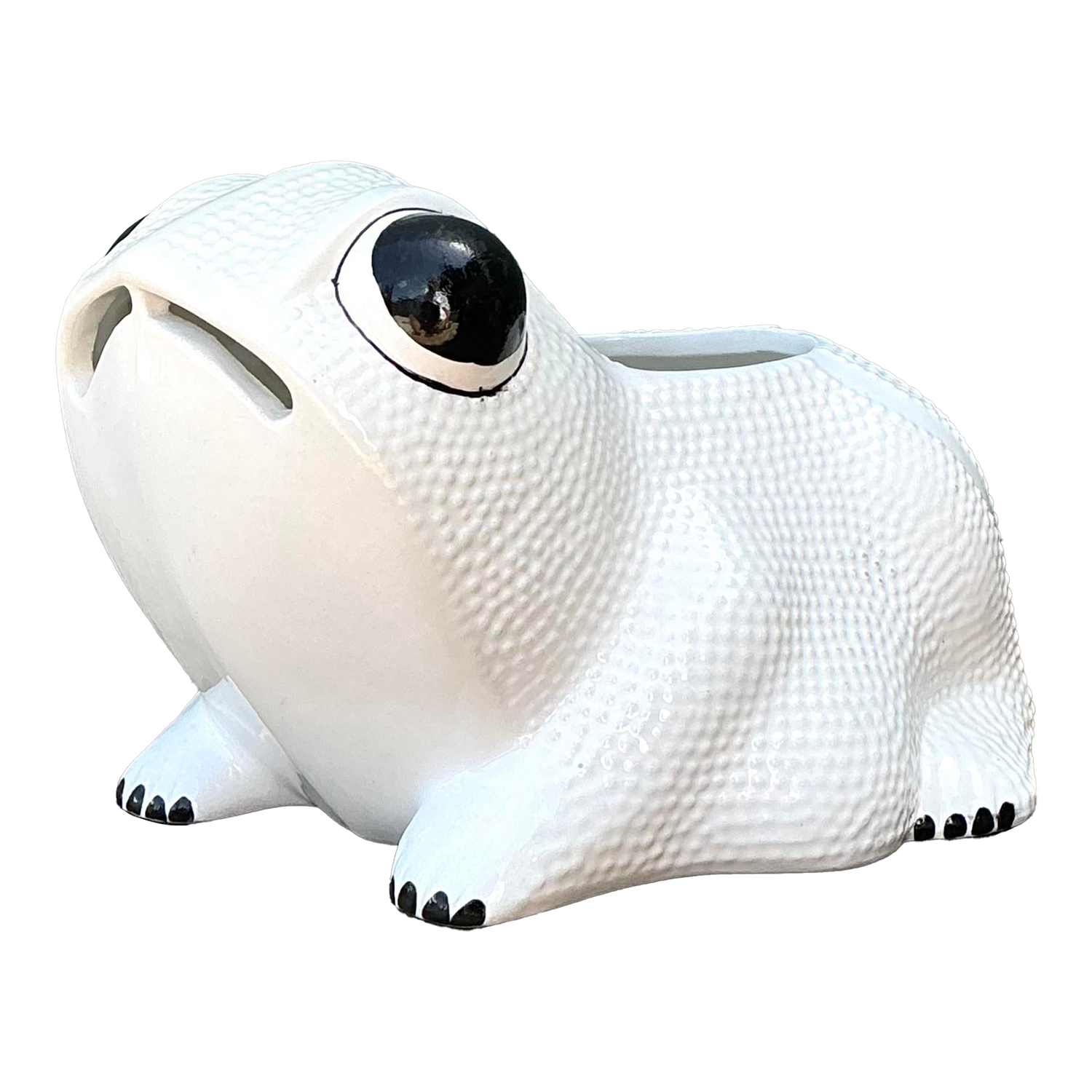 Vintage Mottahedeh Glazed Ceramic Hobnail Frog - Side view