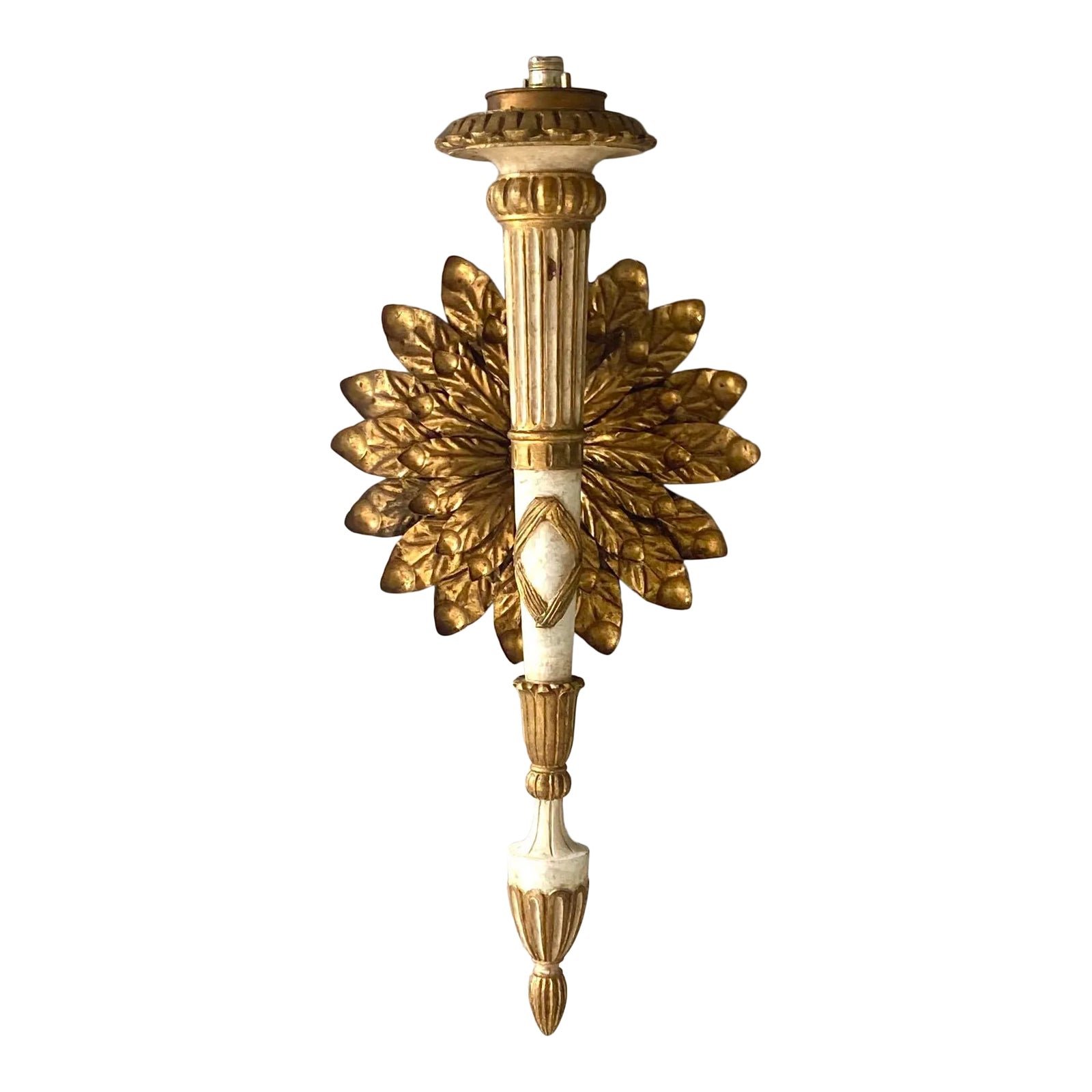 Vintage Neoclassical Gilt Flower Wall Lamp