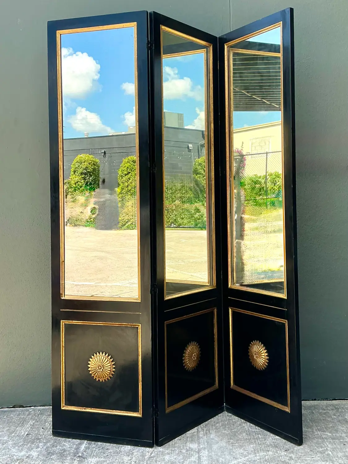 Vintage Neoclassical Gilt Tipped Folding Screen