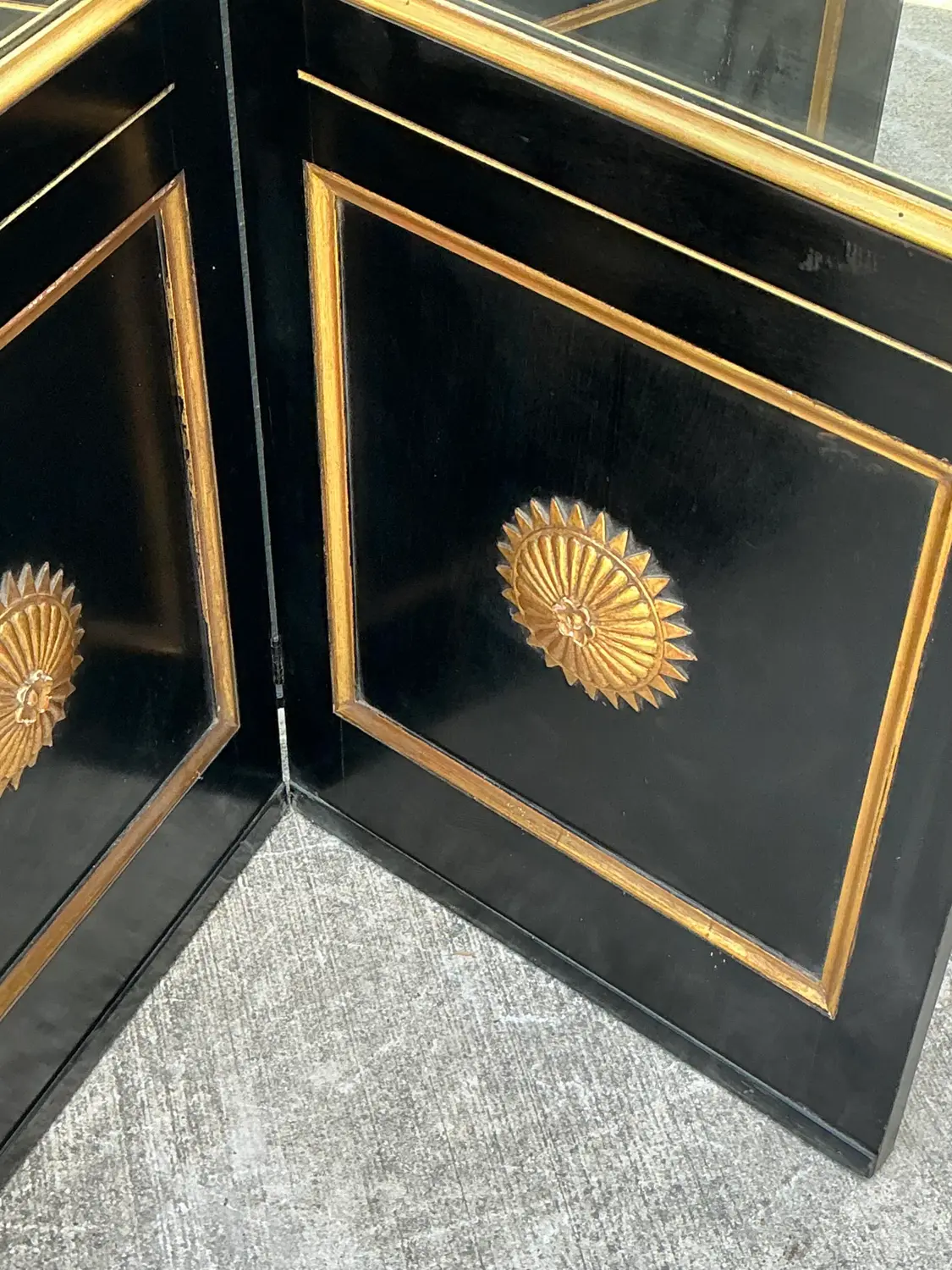 Vintage Neoclassical Gilt Tipped Folding Screen - Side view