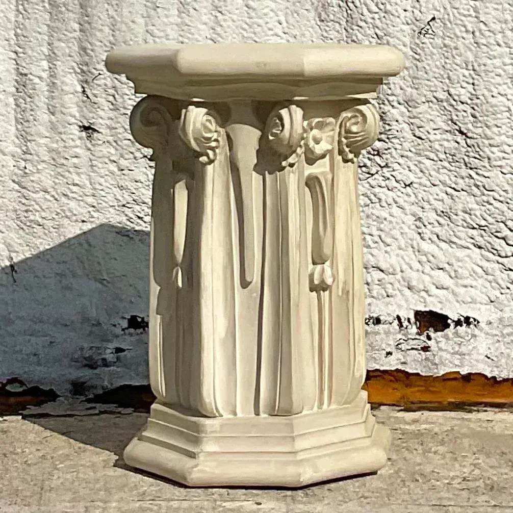 Vintage Neoclassical Ornate Plaster Pedestal - Detail view