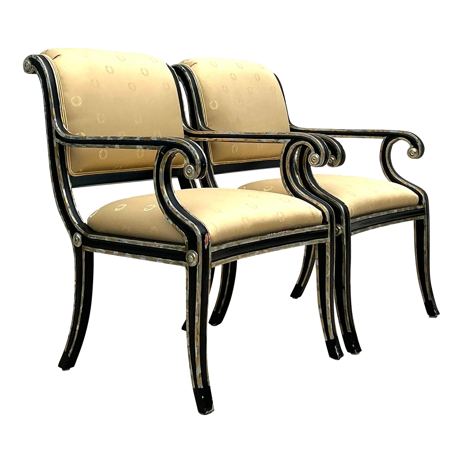 Vintage Neoclassical Sillver Gilt Tipped Lounge Chairs - a Pair - Detail view