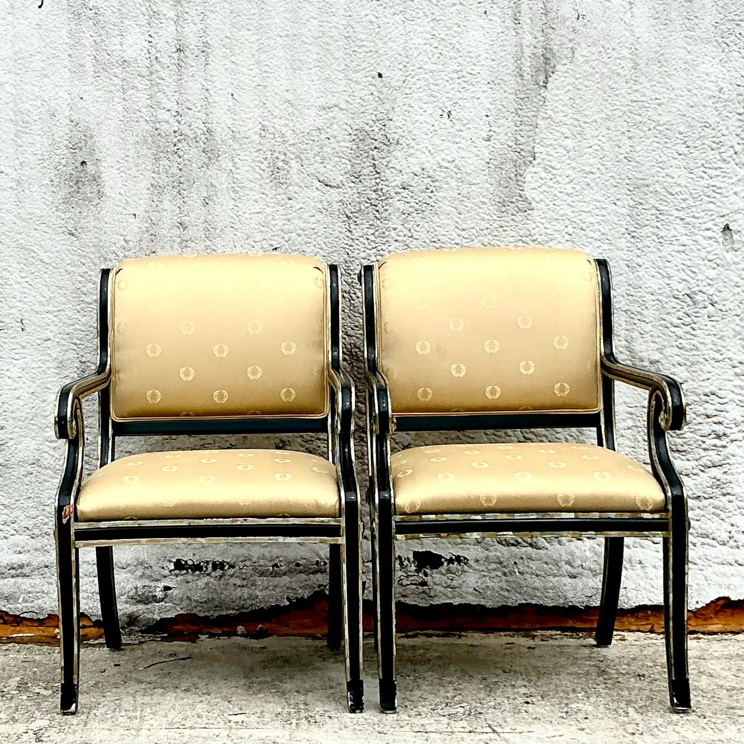 Vintage Neoclassical Sillver Gilt Tipped Lounge Chairs - a Pair - Side view
